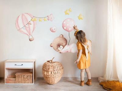 Wandsticker 60x56 Teddybär mit Luftballons und Sternen in Pastell-Aquarell