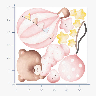 Wandsticker 60x56 Teddybär mit Luftballons und Sternen in Pastell-Aquarell