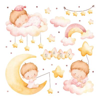 Wandsticker 60x80 Süße Babys auf den Wolken