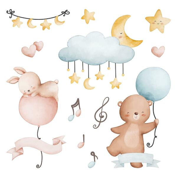 Wandsticker 60x89 Ballontiere in einem pastellfarbenen Himmel