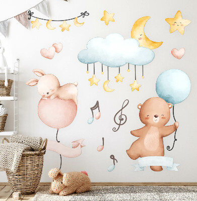 Wandsticker 60x89 Ballontiere in einem pastellfarbenen Himmel