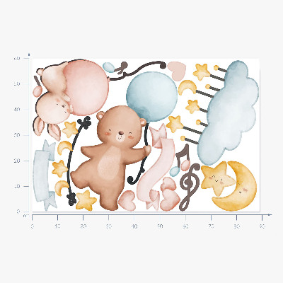 Wandsticker 60x89 Ballontiere in einem pastellfarbenen Himmel