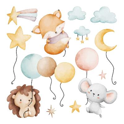 Wandsticker 60x104 Entzückende Boho-Tiere mit Pastellballons
