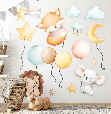 Wandsticker 60x104 Entzückende Boho-Tiere mit Pastellballons