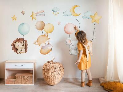 Wandsticker 60x104 Entzückende Boho-Tiere mit Pastellballons