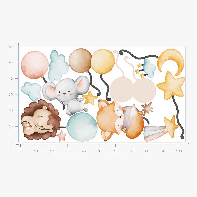 Wandsticker 60x104 Entzückende Boho-Tiere mit Pastellballons