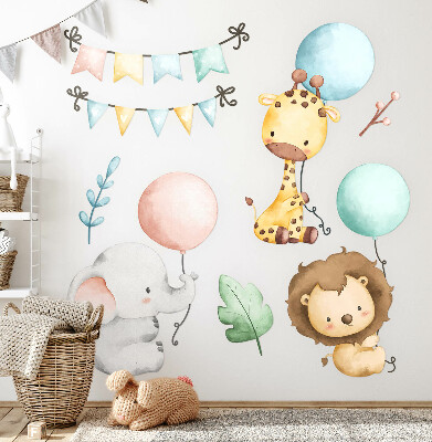 Wandsticker 60x92 Pastellfarbene süße Tiere mit Boho-Luftballons