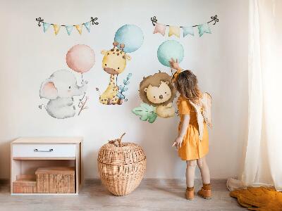 Wandsticker 60x92 Pastellfarbene süße Tiere mit Boho-Luftballons