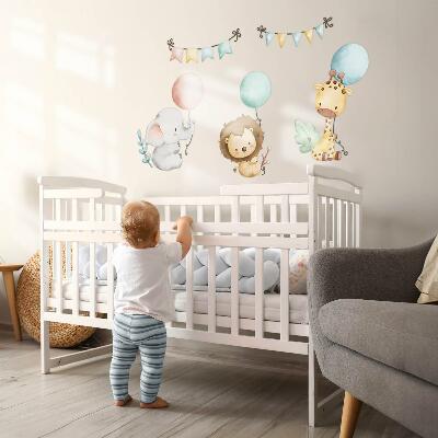 Wandsticker 60x92 Pastellfarbene süße Tiere mit Boho-Luftballons