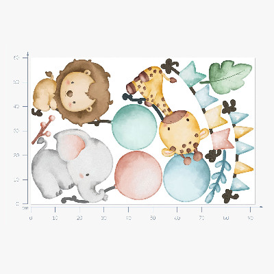 Wandsticker 60x92 Pastellfarbene süße Tiere mit Boho-Luftballons