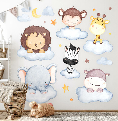 Wandsticker 60x82 Niedliche Tiere in Pastellwolken