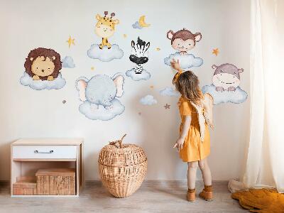 Wandsticker 60x82 Niedliche Tiere in Pastellwolken