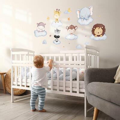 Wandsticker 60x82 Niedliche Tiere in Pastellwolken
