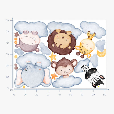 Wandsticker 60x82 Niedliche Tiere in Pastellwolken