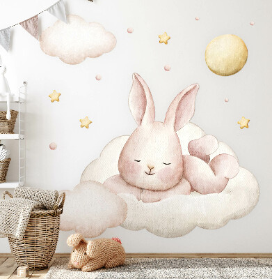 Wandsticker 60x52 Hase auf Wolken und Pastellaquarelle