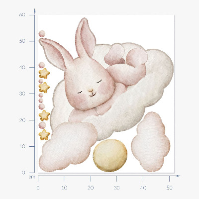 Wandsticker 60x52 Hase auf Wolken und Pastellaquarelle