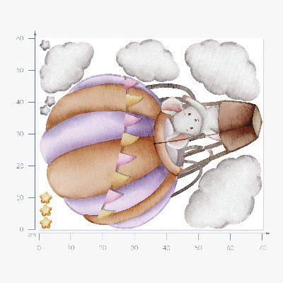 Wandsticker 60x70 Die Ballonfahrt einer Maus in Pastellwolken