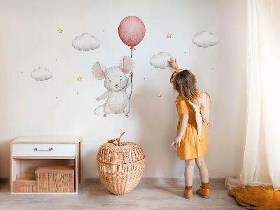 Wandsticker 60x107 Maus mit einem Ballon in den Wolken, Aquarellpastelle