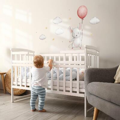 Wandsticker 60x107 Maus mit einem Ballon in den Wolken, Aquarellpastelle