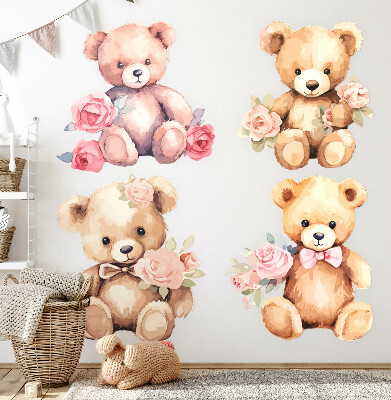 Wandsticker 60x77 Teddybären mit Blumen im Aquarellstil