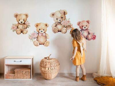 Wandsticker 60x77 Teddybären mit Blumen im Aquarellstil