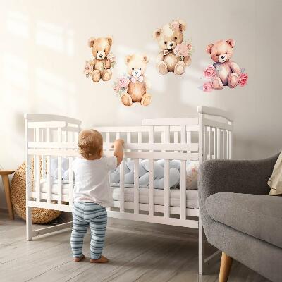 Wandsticker 60x77 Teddybären mit Blumen im Aquarellstil