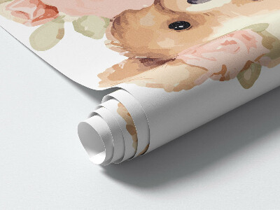 Wandsticker 60x77 Teddybären mit Blumen im Aquarellstil