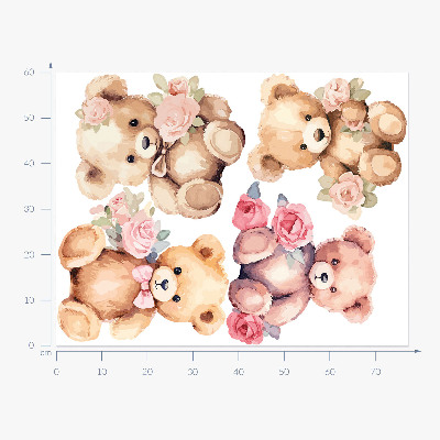 Wandsticker 60x77 Teddybären mit Blumen im Aquarellstil