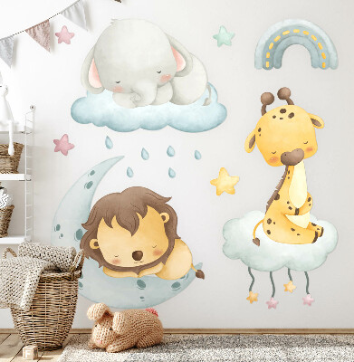 Wandsticker 60x91 Niedliche Tiere in einem pastellfarbenen Himmel