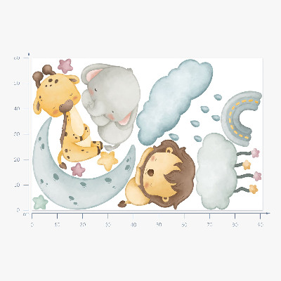 Wandsticker 60x91 Niedliche Tiere in einem pastellfarbenen Himmel