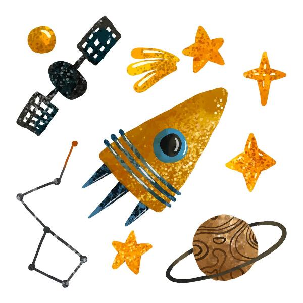 Wandsticker 60x86 Raketenillustrationen von Planeten und Sternen im Weltraum