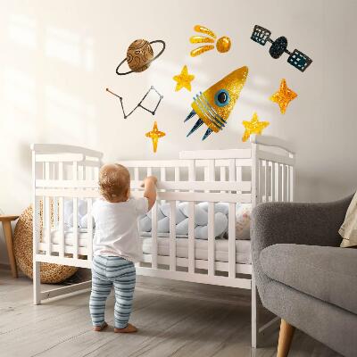 Wandsticker 60x86 Raketenillustrationen von Planeten und Sternen im Weltraum