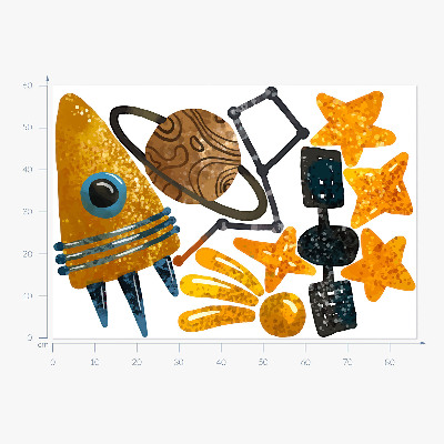 Wandsticker 60x86 Raketenillustrationen von Planeten und Sternen im Weltraum