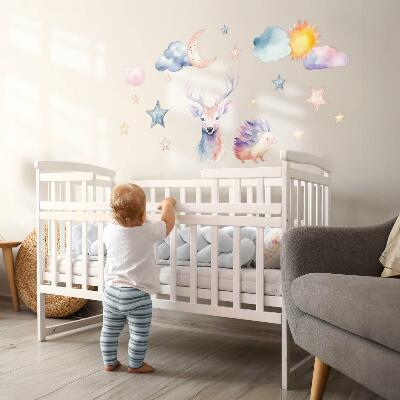 Wandsticker 60x66 Pastellfarbene Aquarelltiere und Himmel
