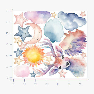Wandsticker 60x66 Pastellfarbene Aquarelltiere und Himmel
