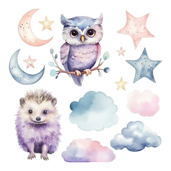 Wandsticker 60x79 Tiere im pastellfarbenen Zauber des Nachthimmels