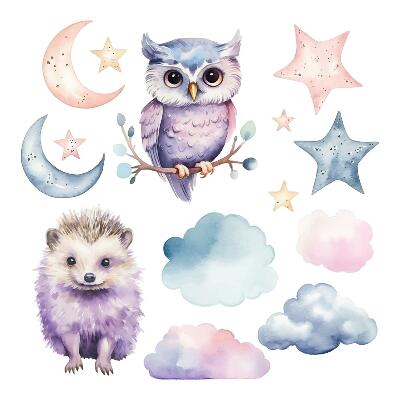 Wandsticker 60x79 Tiere im pastellfarbenen Zauber des Nachthimmels