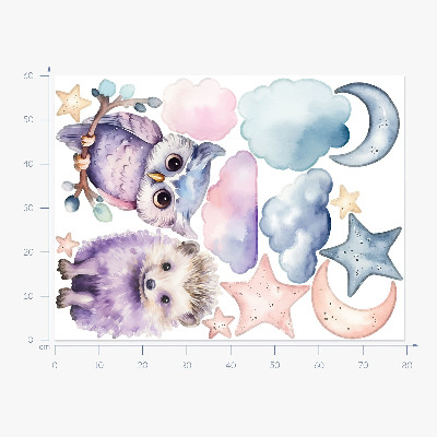 Wandsticker 60x79 Tiere im pastellfarbenen Zauber des Nachthimmels