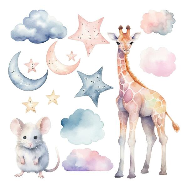 Wandsticker 60x57 Nachtwunder der Natur im Pastell-Aquarell-Stil