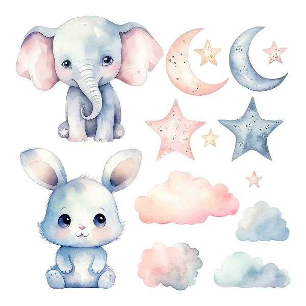 Wandsticker 60x103 Niedliche Tiere am pastellfarbenen Nachthimmel