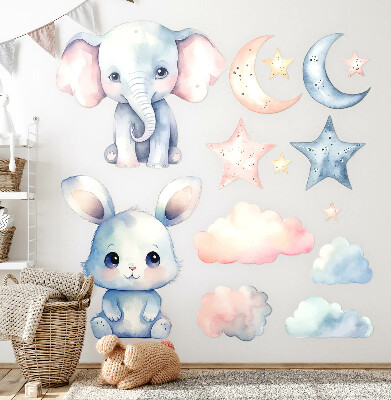 Wandsticker 60x103 Niedliche Tiere am pastellfarbenen Nachthimmel