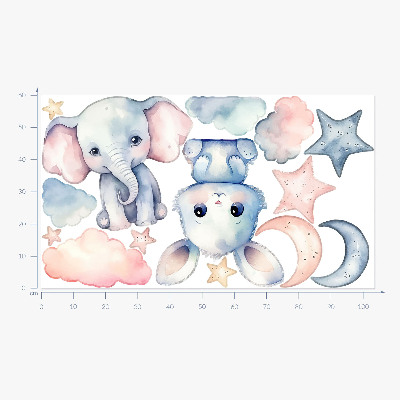Wandsticker 60x103 Niedliche Tiere am pastellfarbenen Nachthimmel