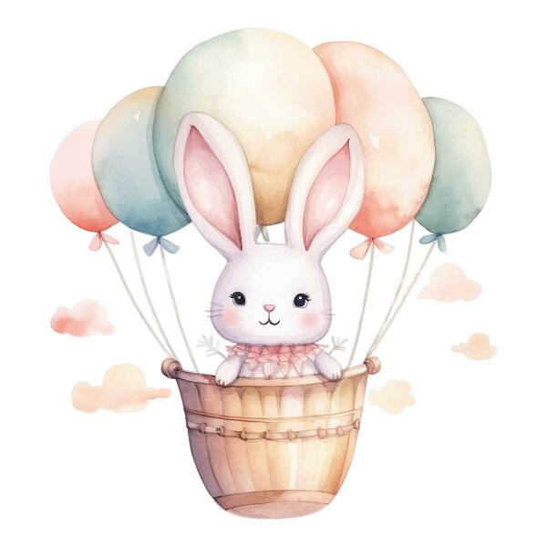 Wandsticker 60x63 Hase mit Luftballons in Aquarelltönen
