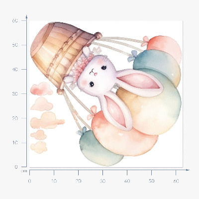 Wandsticker 60x63 Hase mit Luftballons in Aquarelltönen