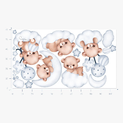 Wandsticker 60x106 Süße Teddybären in Wolken in Pastelltönen