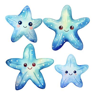 Wandsticker 60x64 Blauer Seestern im Aquarellstil