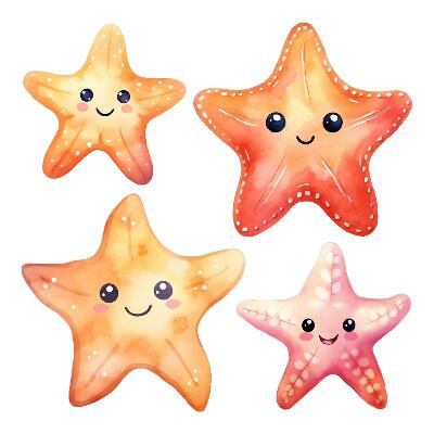 Wandsticker 60x65 Pastellfarbener fröhlicher Seestern im Aquarellstil