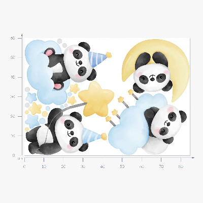 Wandsticker 60x84 Niedliche Pandas auf einem pastellfarbenen Himmel in Aquarell