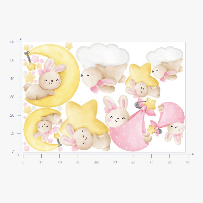 Wandsticker 60x88 Hasen im Nachthimmel-Aquarell-Pastell