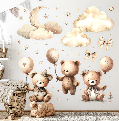 Wandsticker 60x89 Beige Teddybären in den Wolken mit Boho-Luftballons